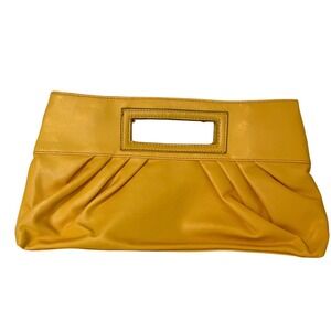 Chateau Yellow Pleated Cut-Out Handle Clutch Bag Vintage maybe leather flaw botm